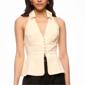 Reformation Rylan Cream Button-Front Halter Blouse